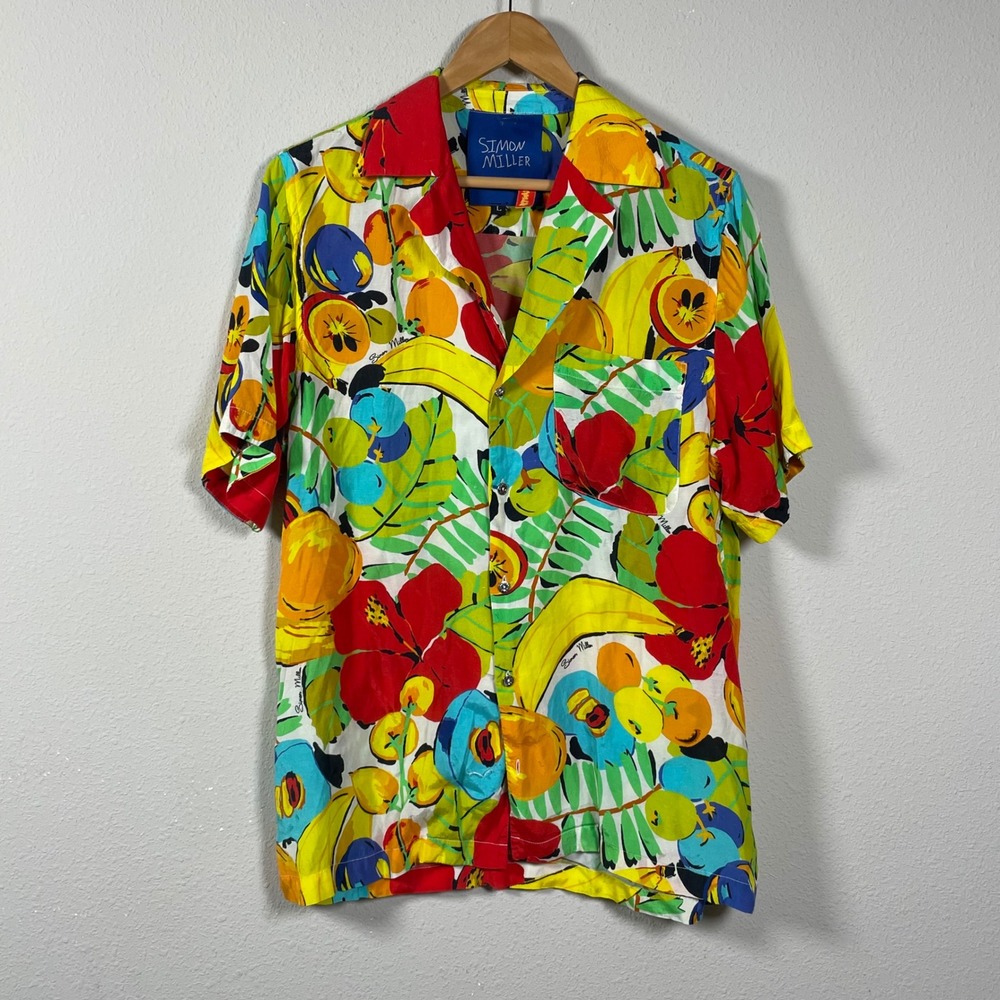 Simon Miller Zeem Fruit Salad AOP Shirt L Tropical Camp Button Up